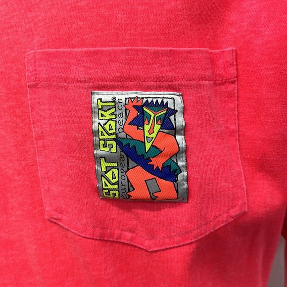 Vintage 80-90s Spot Sport European Beach Pink Single Stitch T-Shirt Surf USA XL - Picture 10 of 12